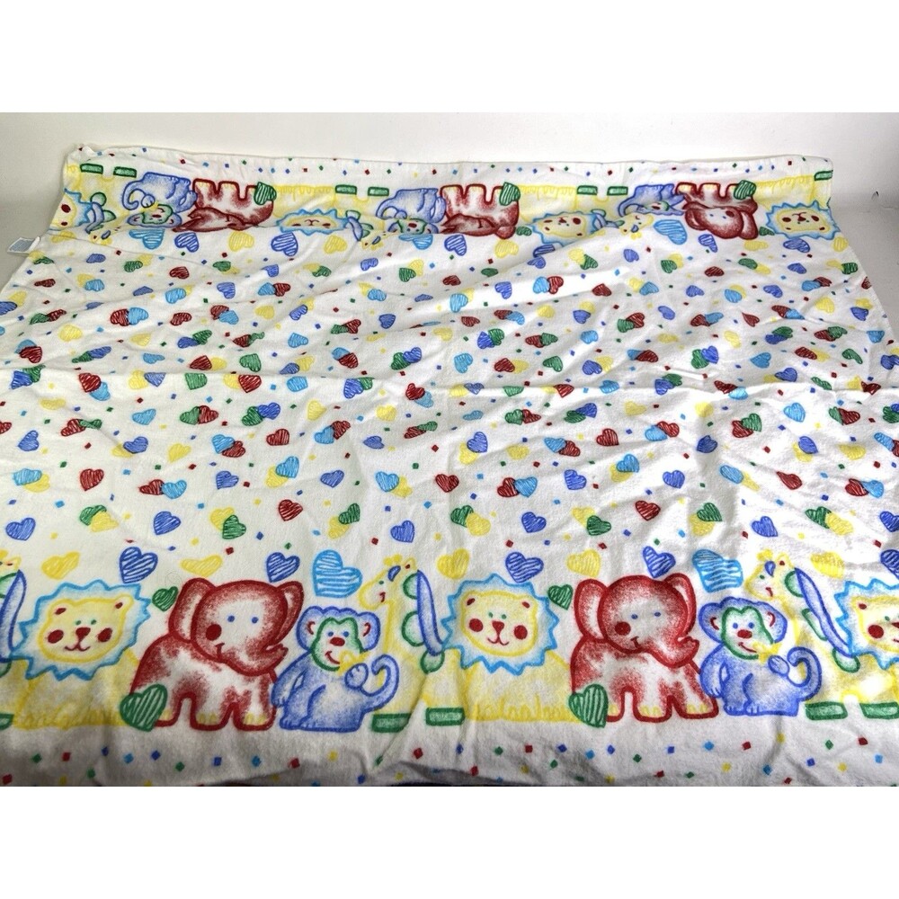 VTG Riegel Baby Flannel Receiving Blanket Lion Giraffe Monkey Elephant Hearts
